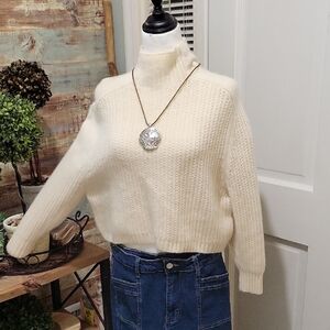Madewell Cream Cable Knit Turtleneck Sweater